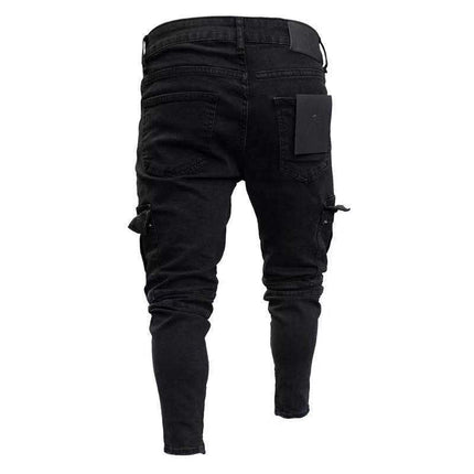 Wholesale Men's Stretchy Ripped Knee Zipper Skinny Jeans