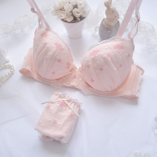 Wholesale Cute Push-up Sexy Embroidered Thin Cup Bra Set for Girls