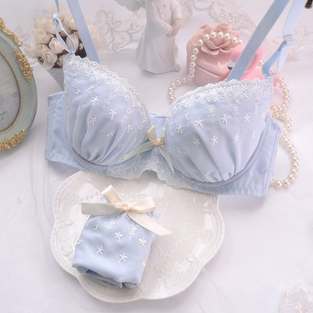 Wholesale Cute Push-up Sexy Chiffon Embroidered Thin Cup Bra Set for Girls