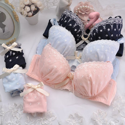 Wholesale Cute Push-up Sexy Chiffon Embroidered Thin Cup Bra Set for Girls