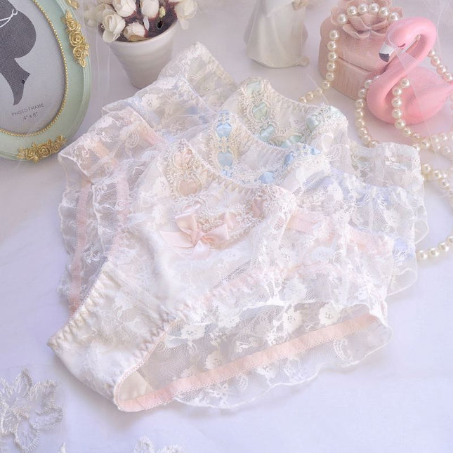 Wholesale Cute Girly Transparent Lace Embroidered Briefs