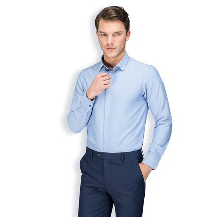 Wholesale Men's Autumn Light Blue Business Casual Long Sleeve Oxford Shirt