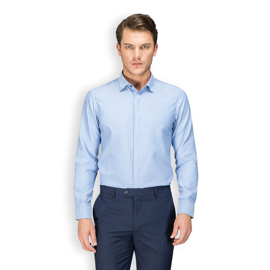 Wholesale Men's Autumn Light Blue Business Casual Long Sleeve Oxford Shirt