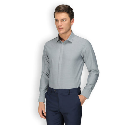Wholesale Men's Summer Solid Color Long Sleeve Oxford Gray Shirt