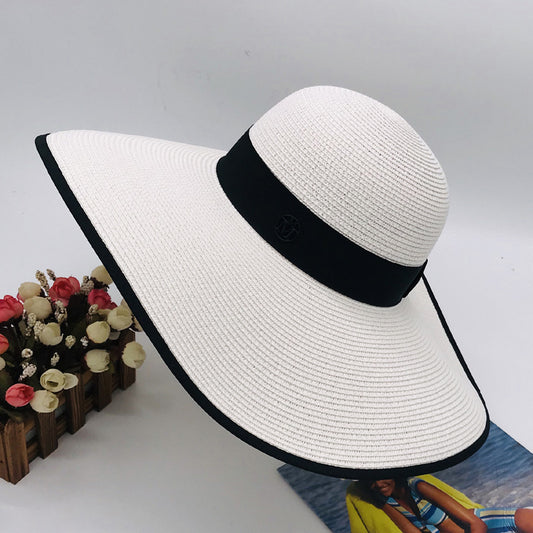 Ladies Spring Summer Big Brim Dome Straw Hat Sun Protection Beach Hat 