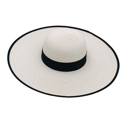 Ladies Spring Summer Big Brim Dome Straw Hat Sun Protection Beach Hat 