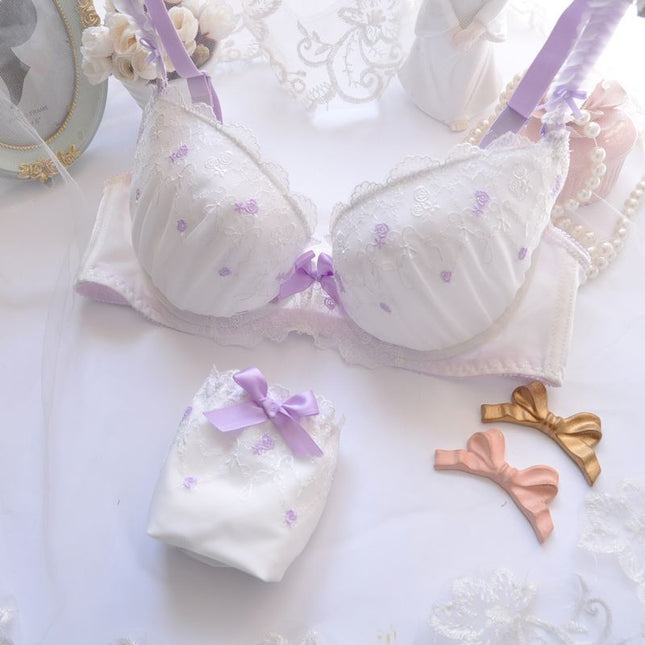 Wholesale Girly Cute Embroidered Push-up Sexy Thin Cup Bra Panty Set