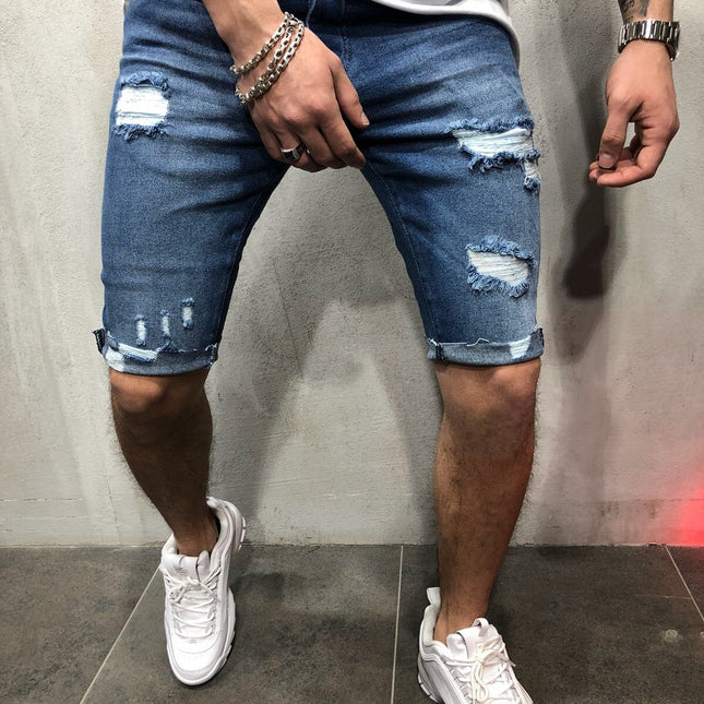 Wholesale Men's Ripped Slim Denim Shorts