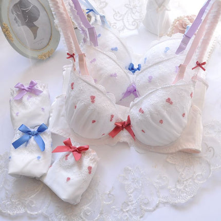 Wholesale Girly Cute Embroidered Push-up Sexy Thin Cup Bra Panty Set