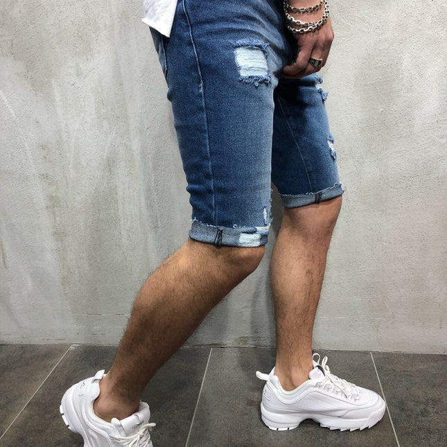 Wholesale Men's Ripped Slim Denim Shorts