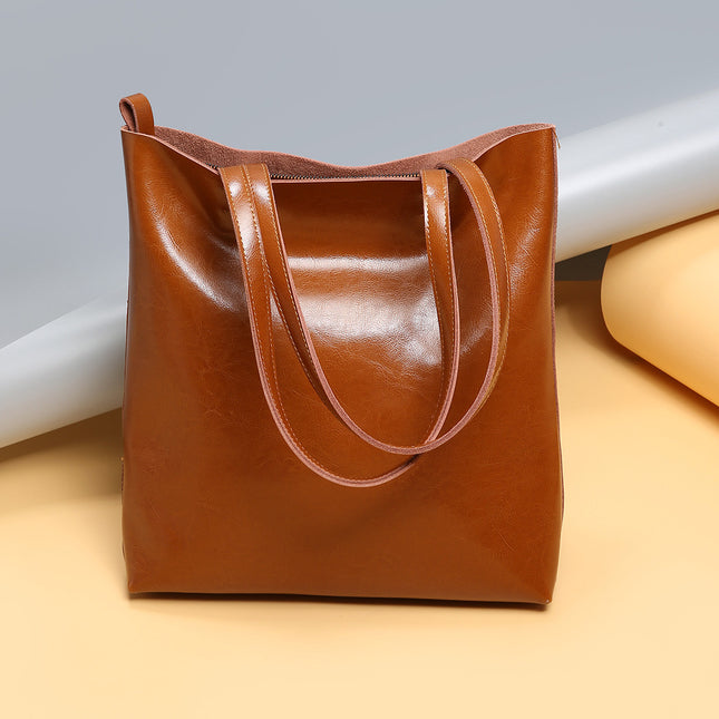 Women's Summer Cowhide Bag Fashion Simple Tote Bag Large Capacity Handbag 