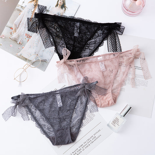 Wholesale Sexy See-through Lace Bow Cotton Crotch Women's Panties