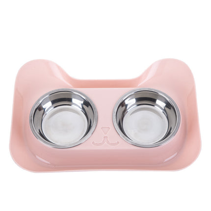 Stainless Steel Dog Bowl Cat Pet Double Bowl Plastic Dog Basin Drinking Water Tablets Pet Supplies