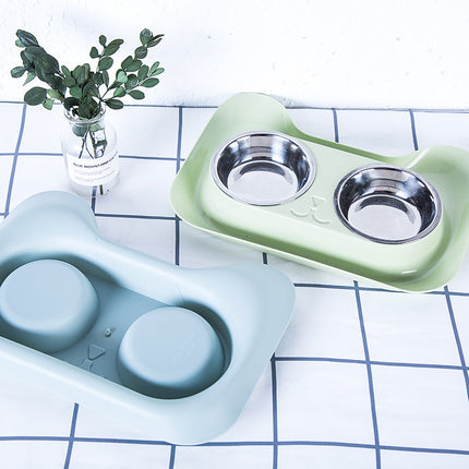 Stainless Steel Dog Bowl Cat Pet Double Bowl Plastic Dog Basin Drinking Water Tablets Pet Supplies