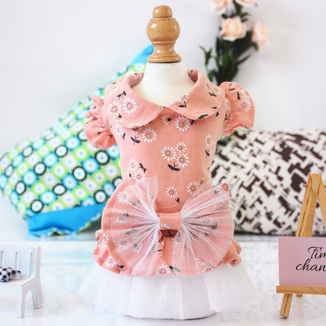 Wholesale Spring/Summer Teddy Dress Little Flower Bow Princess Skirt Cat Pet Dog Dress