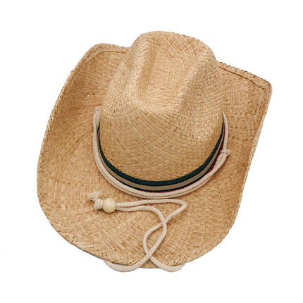 Men's Natural Raffia Western Cowboy Hat Women's Summer Sun Protection Straw Hat 