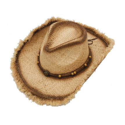 Wholesale Cowboy Hats Raw Edge Spray-painted Large Brimmed Straw Hats 