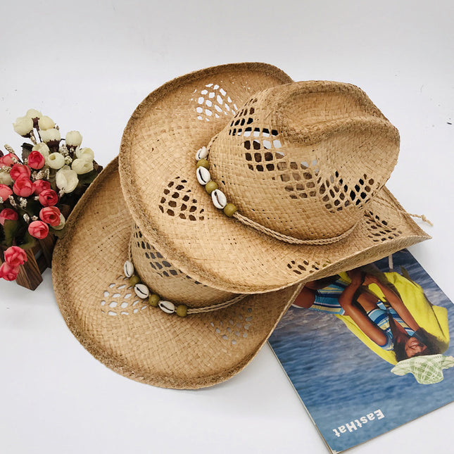 Wholesale Curled Straw Style Cuffed Holiday Straw Hat Spray-painted Cowboy Hat 