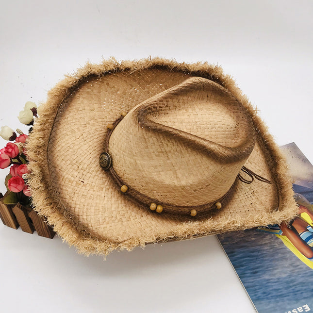 Wholesale Cowboy Hats Raw Edge Spray-painted Large Brimmed Straw Hats 