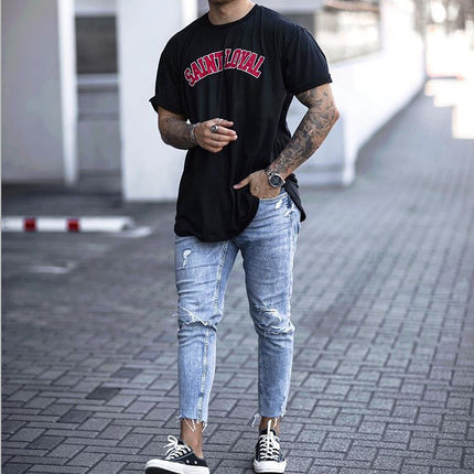 Wholesale Men's Ripped Cropped Skinny Jeans