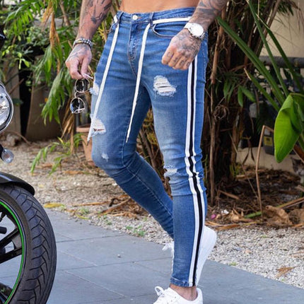 Wholesale Men's Ripped White Slim Fit Skinny Jeans