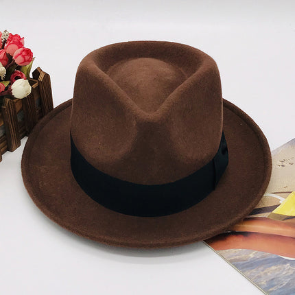 Men's Autumn and Winter Wool Felt Jazz Hat Retro British Wool Hat Stiff Felt Hat 
