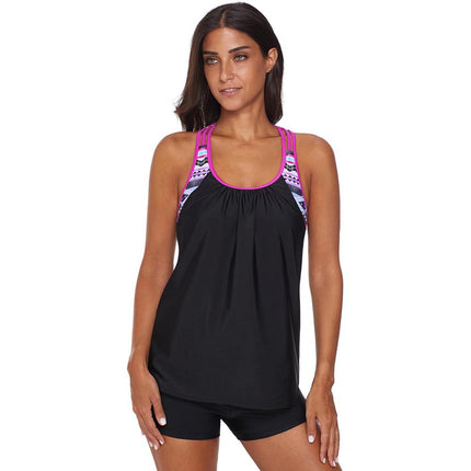 Wholesale Women's Round Neck Sleeveless Stripe Printing Tank Top Swimsuit Top