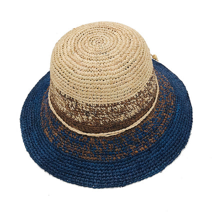 Women's Summer Sunshade Dome Flat Brim Wide Brim Warp Knitted Satin Straw Hat 