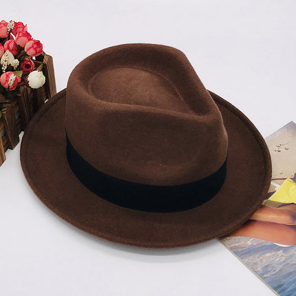 Men's Autumn and Winter Wool Felt Jazz Hat Retro British Wool Hat Stiff Felt Hat 