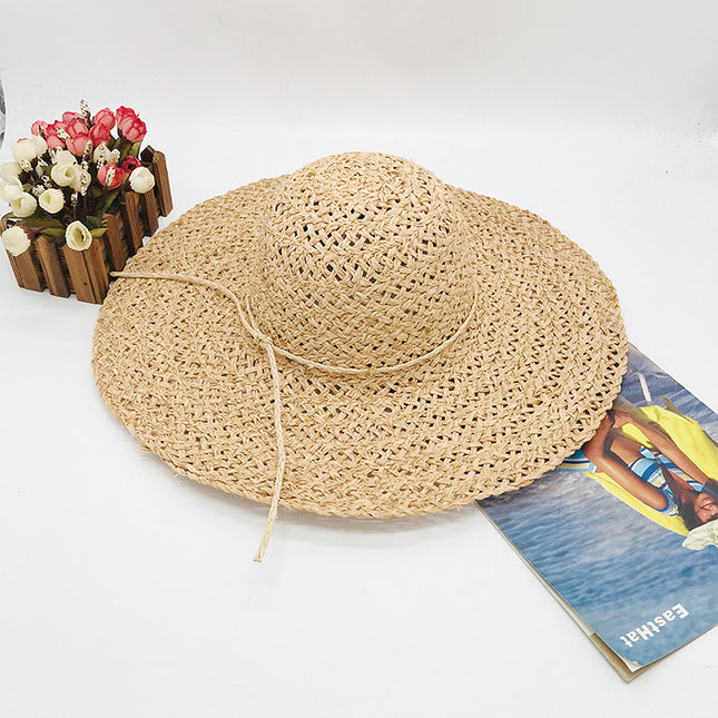 Rafite Hand-knitted Straw Hat Beach Big Brim Hat Sun Protection Sun Protection Big Brim Hat 