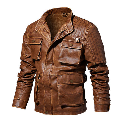 Wholesale Men's Autumn and Winter Warm Velvet PU Leather Jacket