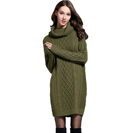 Wholesale Women's Fall Winter Plus Size Turtleneck Long Sweater Dress