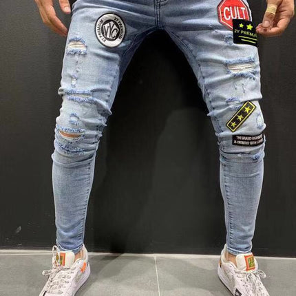 Wholesale Men's Badge Stretch Slim Fit Skinny Jeans