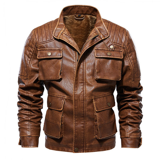 Wholesale Men's Autumn and Winter Warm Velvet PU Leather Jacket