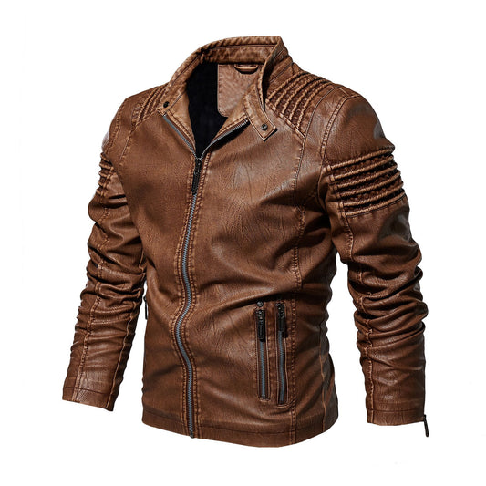 Wholesale Men's Fall Winter Large Size Velvet PU Leather Jacket Outerwear