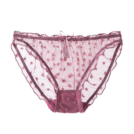 Wholesale Women's Star Mesh Cotton See-through Sexy Low-waist Bow Lace Panties