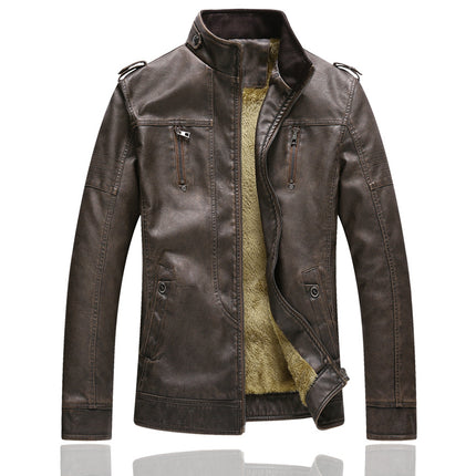 Wholesale Men's Vintage Washed PU Plus Velvet PU Leather Jacket