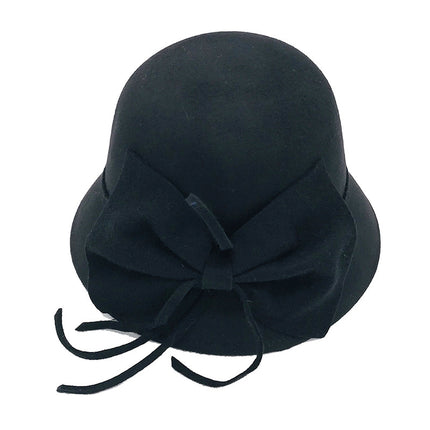 Wholesale Women's Autumn Winter Curly Bow Bucket Hat Woolen Gift Hat 