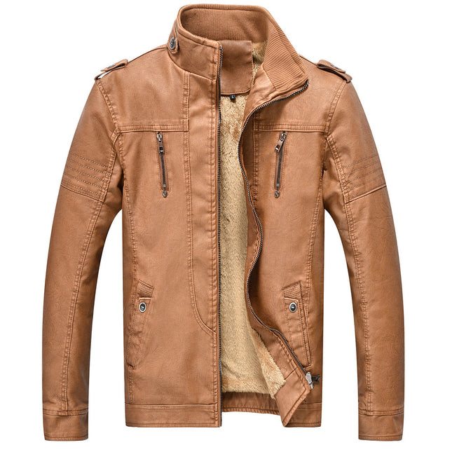 Wholesale Men's Vintage Washed PU Plus Velvet PU Leather Jacket