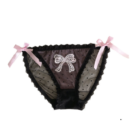 Women's Bow Embroidered Lace Transparent Thin Sexy Thin Strap Panties