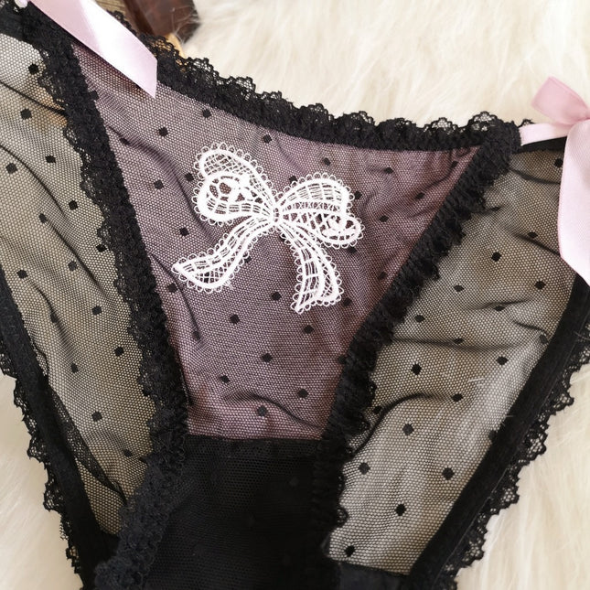 Women's Bow Embroidered Lace Transparent Thin Sexy Thin Strap Panties