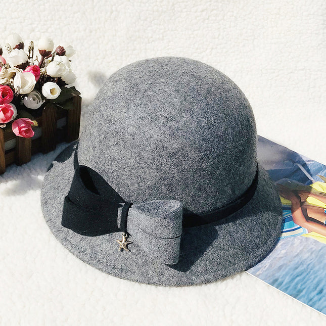 Wholesale Women's Fall Winter Woolen Hat Bucket Hat Bow Woolen Hat 