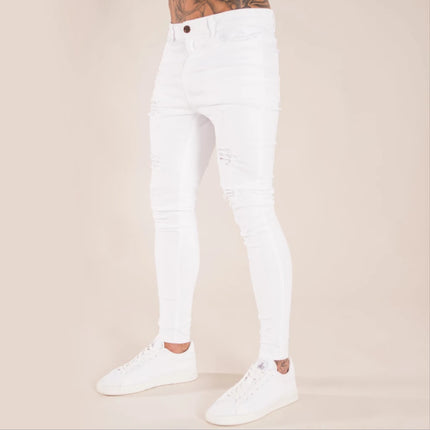 Wholesale Men's Spring Summer Washed Tight Ripped Thin Jeans 