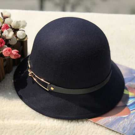 Wholesale Women's Retro British Dome Bucket Hat Wool Wool Basin Hat 