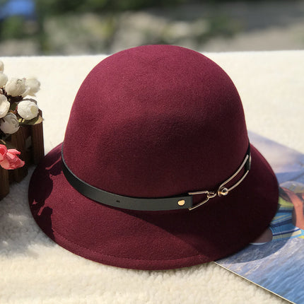 Wholesale Women's Retro British Dome Bucket Hat Wool Wool Basin Hat 