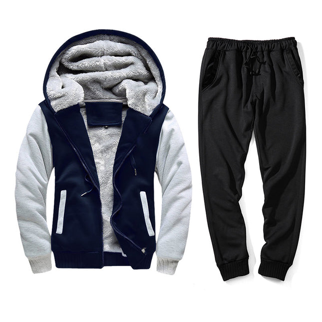 Wholesale Men's Sports Casual Velvet Cardigan Hoodies Joggers Two-piece Set