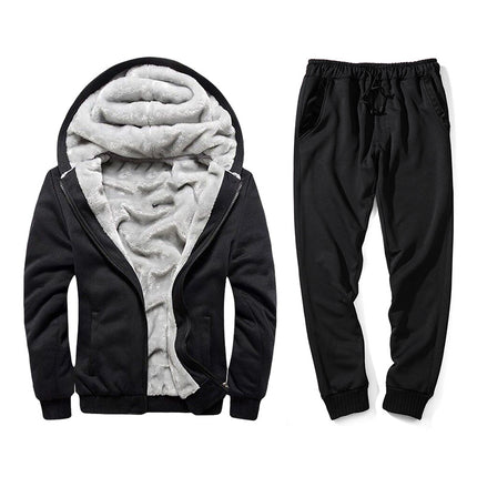 Wholesale Men's Winter Thickened Velvet Cardigan Hoodies Joggers Two-piece Set