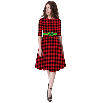 Wholesale Christmas Digital Printing Women's Fitted Dress Fashion A-Line Dress