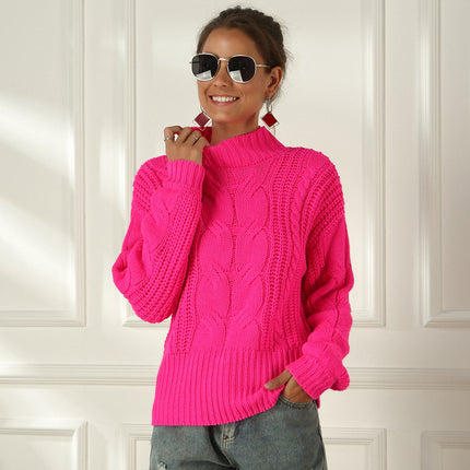 Wholesale Women's Fluorescent Cable Half Turtleneck Pullover Sweater
