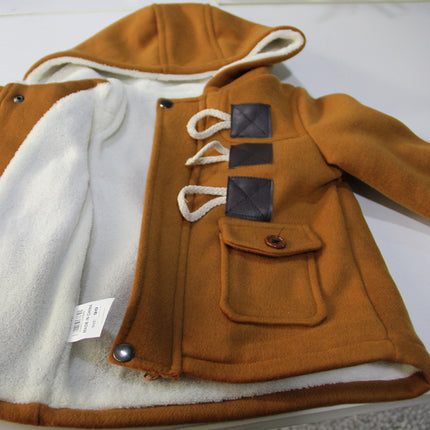 Wholesale Boys Solid Color Horn Button Hooded Jacket